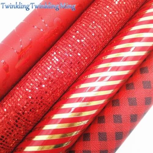 RED Glitter Fabric, Iridescent Flamingo Faux Leather Fabric, Synthetic Leather Sheets For Bows A4 8"x11" Twinkling Ming XM213