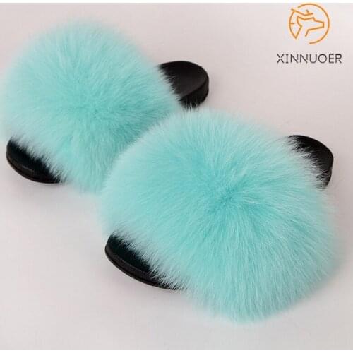 Fur SlippersFox Fur Luxury Fluffy Cute Home Plush Ladies Flip Flops Summer Outdoor Casual Fashion Flat Sandals