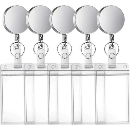 Metal Retractable Pull Key Ring with Transparent Pass Card Cover Badge Holder Reels Key Ring Chain Clips