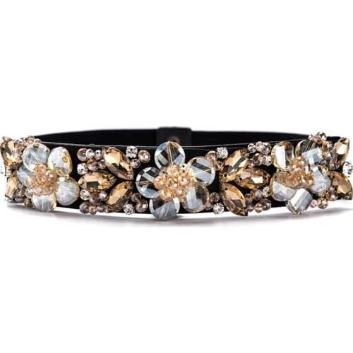 Fashion Women Elastic Wide Corset Belt For Women Glass Crystal Ceinture Ladies Thin Rhinestone inlaid Belt Waist Girdle SJ04