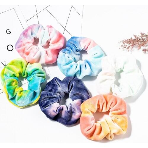 Autumn Winter Rainbow Soft Velvet Scrunchies Tie-dye Hair Ring Rubber Band Elastic Hair Rope Hair Accessories Christmas Gift
