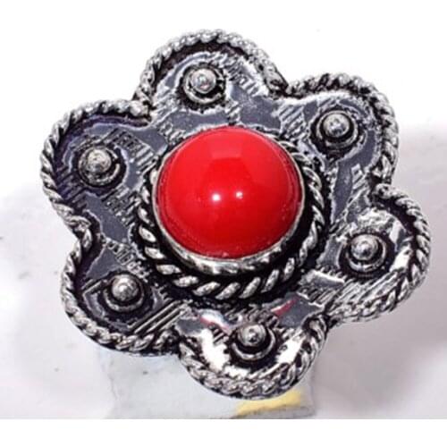 Genuine Coral Ring Silver Overlay over Copper , Hand Made Women Jewelry gift