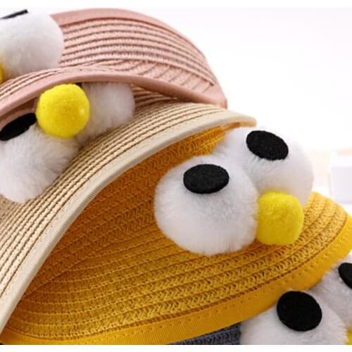 Summer Hat Sun Protection Adjustable Empty Top Hat Wide Brimmed Visor Textile-Straw Blend Cap for Girls Outdoor Beach