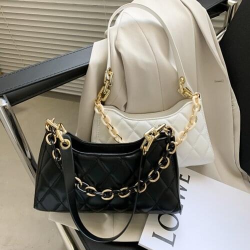 Youth Ladies Simple Versatile Bag Women Lattice Pattern Shoulder Underarm Bag PU Portable Chain Handbags Totes 2021 New Fashion