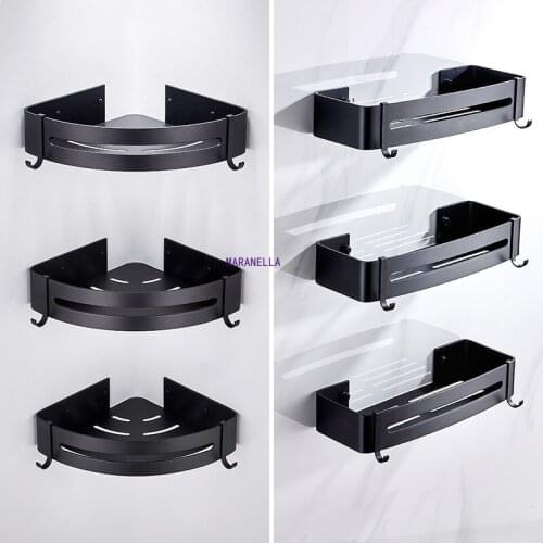 Bathroom Shelves Shower Shelf Bath Corner Shampoo Storage Rack Wall Mounted Aluminum Bathroom Basket Holder Kitchen Accessories