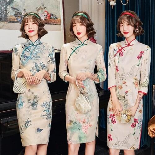 Large Size New Slim Spring Winter Qipao Deer Velvet Cheongsam Elegent Stage Performance Clothes Chinese Ancient Dress