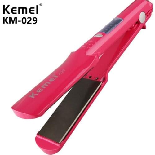 Hair straightener temperature adjustment tourmaline ion flat iron widened ceramic heating plate design salon styling tool KM-029
