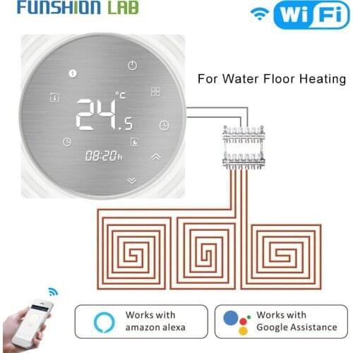 Wifi Smart Thermostat Water Floor Heating Metal Brushed Panel Smart Life/Tuya APP Remote Control Works with Alexa Google Home