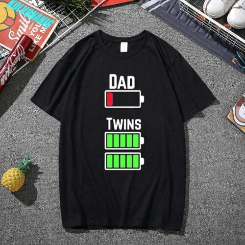 Twin Dad Low Battery Funny Graphic T Shirt Streetwear Men Hip Hop Cotton Short Sleeve Fathers Birthday Gift Oversized T-Shirts