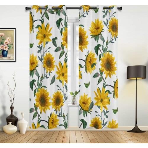 Flower Curtain Sunflower Texture Retro Window Curtains for Living Room Kitchen Bedroom Drapes Kids Room Home Decor Curtain