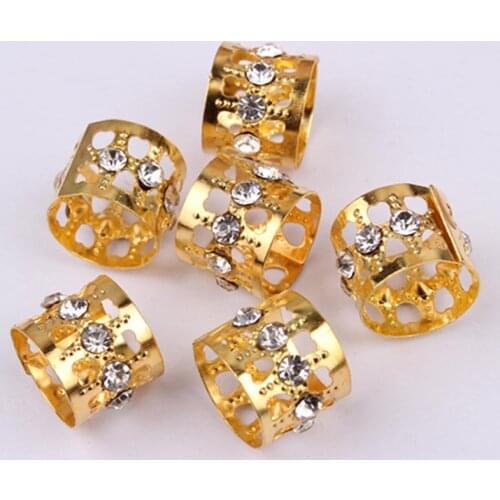 20pcs Gold Rhinestone Hair Dread Braids Dreadlock Beads Adjustable Braid Cuffs Clip Heart Shape Hair Extension Tool Jewelry 13mm