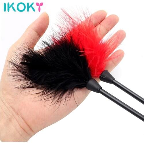IKOKY Erotic Toys SM Bondage Black Spanking Whip 24cm Flirting Feather Sex Toys for Couple Adult Games Clitoris Stimulator Slave