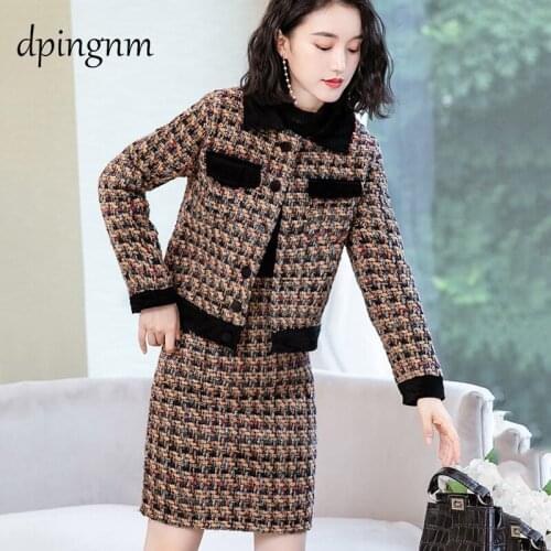 2020 Women Winter Elegant Retro Faux Jacket Polka Dress Suit Work Office Business Party Sheath Dress Suit