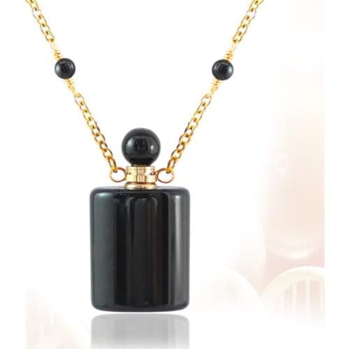 1PC Black Natural Stone Perfume Bottle Pendants Essential Oil Bottles Pendants Necklace Women Jewelry