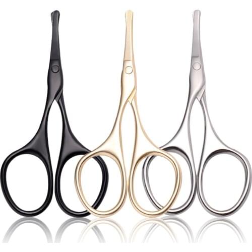 Professional Rounded Facial Hair Scissors Stainless Steel Mustache Nose Hair Beard Eyebrows Eyelashes Cuticle Scissors Clippers