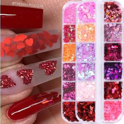 12 Grids Love Heart Nail Sequins Holographic Butterfly Nail Flakes Sparkle 3D Nail Art Decorations Sparkle Manicure Paillette