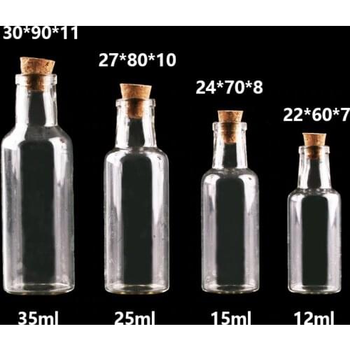 24pcs 12ml 15ml 25ml 35ml Small Glass Bottles with Cork Stopper Empty Spice Wish Bottles Jars Gift Crafts Vials