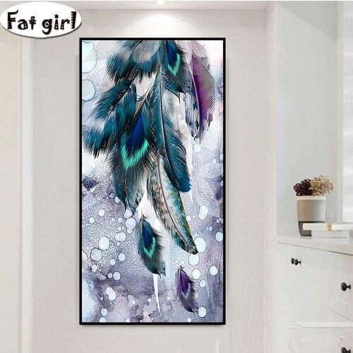 Full square round 5D Colored Feathers diamond painting Modern Pictures diy cross stitch embroidery mosaic Porch aisle decoration