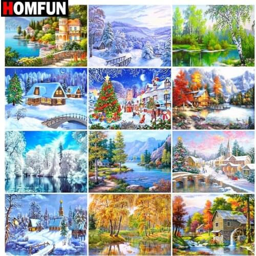 HOMFUN Diamond painting"Snow tree christmas scape" Full Square/Round Drill Wall Decor Inlaid Resin Embroidery Craft Cross stitch