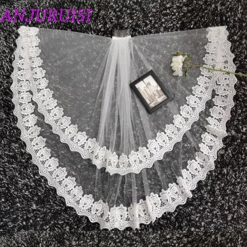 ANJURUISI 2020 Elegant Bridal Veils Lace Edge Two Layer Wedding Veil Tulle Ivory White veu de noiva Bride Accessories With Comb