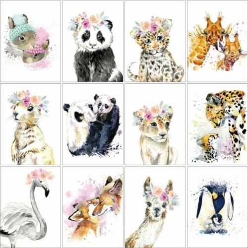 AZQSD Full Round Drill Diamond Painting Leopard Rabbit Panda Handmade Gift Diamond Embroidery Animals Mosaic Decor For Home