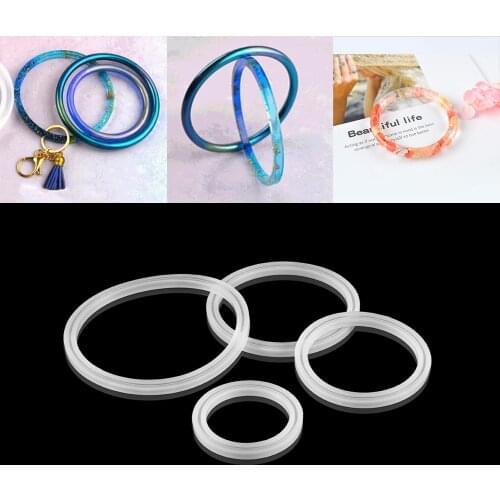 4 Sizes Round Bracelet Epoxy Resin Molds Keychain Bangle Wristlet Silicone Molds For DIY Jewelry Making Dried Flower Decor Tools