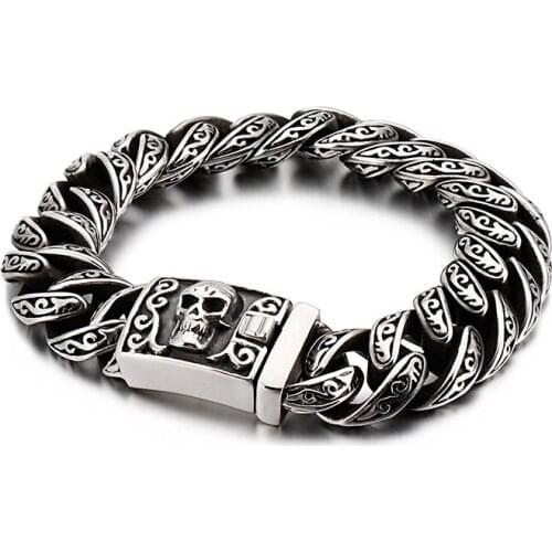 HAOLYNJOY Punk Skull Charm Bracelet Mens 22cm 21.5cm Stainless Steel Mysterious Symbol Link Chain Armband Boho Homme Jewelry