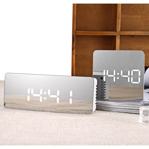2020 Digital Alarm Clock LED Mirror Table Snooze Clock Wake Up Light Electronic Time Temperature Display Home Decor Clock