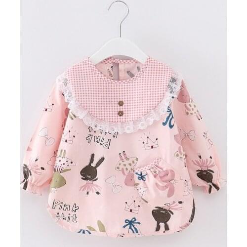 Waterproof Baby Bibs Burp Cloths Girls Pink Bandana Infant Eating Children Drawing Long Sleeve Apron Baby Self Feeding For 0-3Y