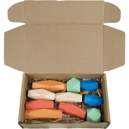 Kids Creative Educational Toys 10Pcs Children Wooden Colored Stone Stacking Game Building Block