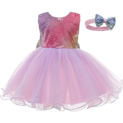 Girls Shiny Sleeveless Bowknot Tulle Princess Dress and Headwear Two-piece Suit for Vacation Birthday Party