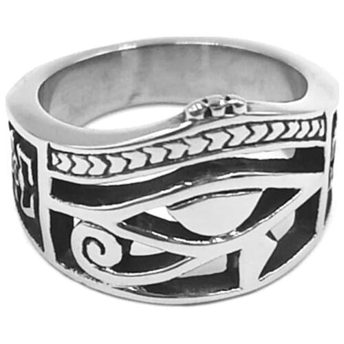Egyptian Eye of Horus Ra Udjat Amulet Ring Stainless Steel Ring Egypt Pharaoh Eyes Biker Mens Women Ring Wholesale SWR0828