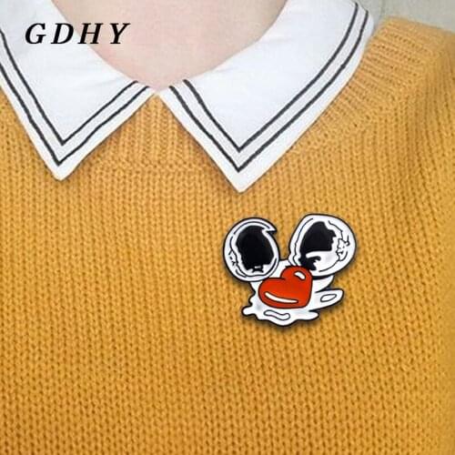 GDHY Cartoon Broken Egg Brooch Heart-Shaped Egg Yolk Broken Eggshell Enamel Pins Leather Backpack Coat Lapel Badge For Kids Gift
