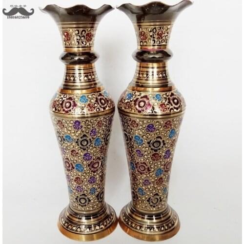 16Inch Height 2pcs Luster Mottled Patinated Bottle Long Neck Vase pakistan copper crafts tools wedding Decoration Brass