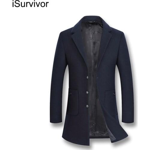 ISurvivor 2020 Men Winter Autumn Woolen Coat Jackets Hombre Male Casual Fashion Slim Fit Large Size High Quality Jackets Men