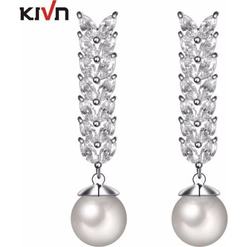 KIVN Fashion Jewelry Luxury Dangle CZ Cubic Zirconia Wedding Bridal Simulated Pearl Earrings for Gifts 10pcs Lot Wholesale
