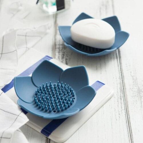 Soap Box Portable Non-slip Lightweight Creativity Lotus Shape Box Silicone Draining Soap Dish Bathroom Accessory Storage Shelves