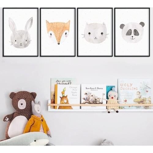 Space Wall Art Minimalism Cartoon Animal Fox Panda Rabbit Poster Prints On Canvas Home decoration painting For Children Room