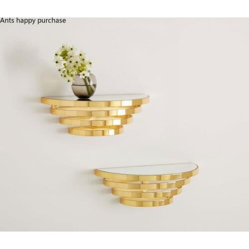 Metal Wall Shelf Nordic Style Gold Glass Mirror Creative Wall Decoration Bedroom Living Room Bathroom Storage Rack