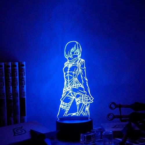 Mikasa Ackerman Figure 3d Lamp Attack on Titan Kids Nightlight for Room Decoration Led Color Changing Night Light Anime Gift