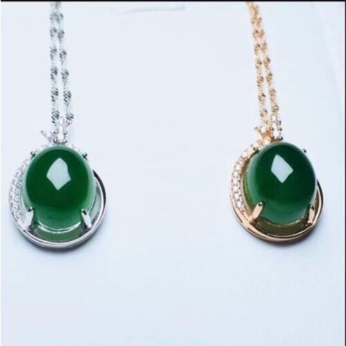 Natural Chinese HeTian Green Jasper Oval Pendant Beautiful 925 Silver Necklace Fashion Charm Jewelry for Men Women Gifts