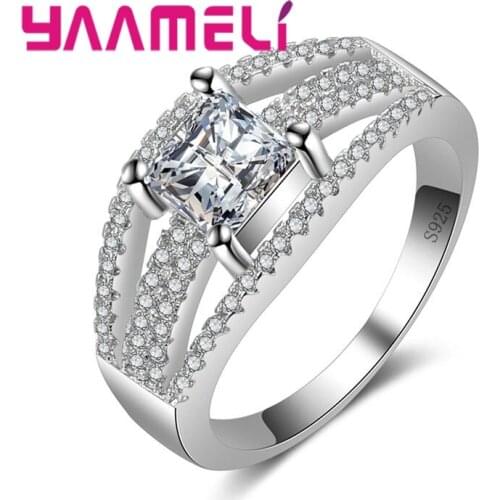 New Style Square Crystal Rings For Women Wedding Jewelry 925 Sterling Silver Shinning Cubic Zirconia Rings Wholesale