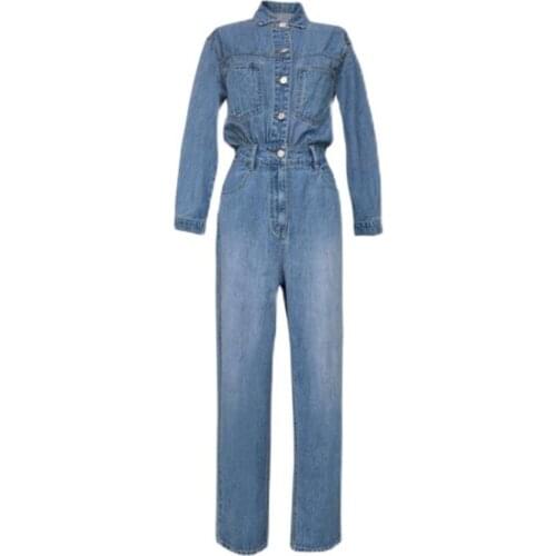 New Denim Overalls Women Long Sleeve Jumpsuit Fashion High Waist Jeans Romper Long Trousers Loose Denim Jumpsuits