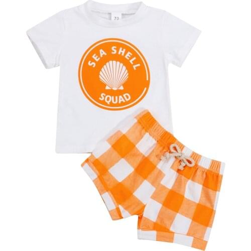 0-3Y Toddler Baby Kid Girls Clothes Set Short Sleeve Letter T-shirt Top Plaid Shorts Outfits Casual Girls Costumes Summer