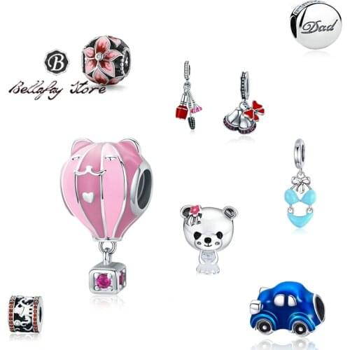 Bellafay Customed Car Charms Real 925 Sterling Silver Bells Beads Flower Fits Original Bracelet Bangle DIY Necklace Jewelry