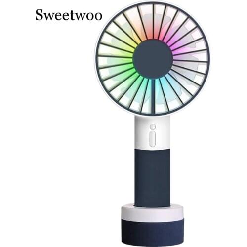Mini Handheld Fan With Color Light,Sports Portable Personal Rechargeable Usb Fan Desk Table Fan With Standing Base,3 Speed