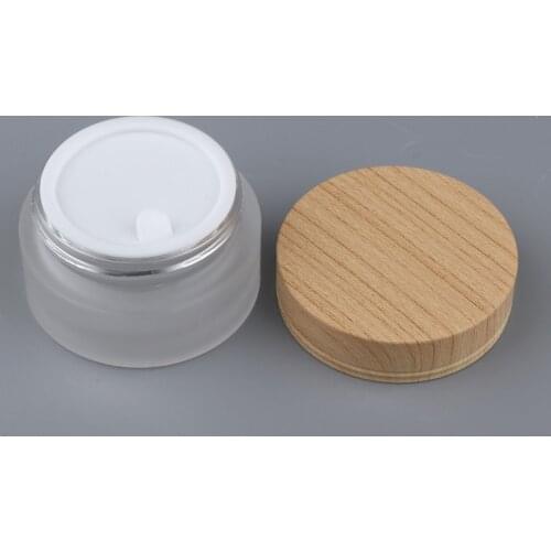 Empty Clear Glass Sample Containers, Round Cosmetic Pot Jars with Wood Screw Cap