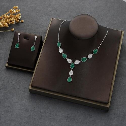 Luxury water drop Necklace Earring Set African Jewelry For Women Wedding Engagement brincos para as mulheres fv0377