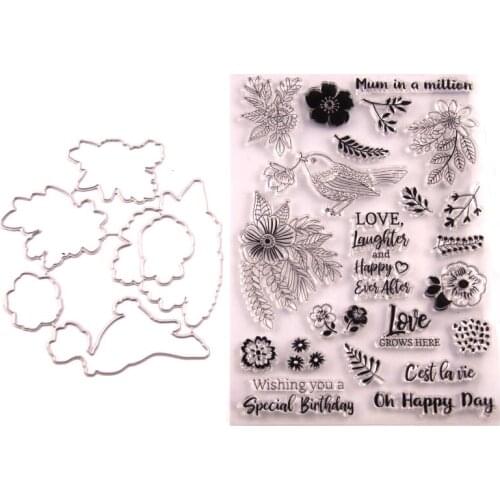 Dolce Vita Stamp and Dies 2020 Flower Birds Clear Stamps with Metal Cutting Dies for DIY Scrapbooking Embossing Template