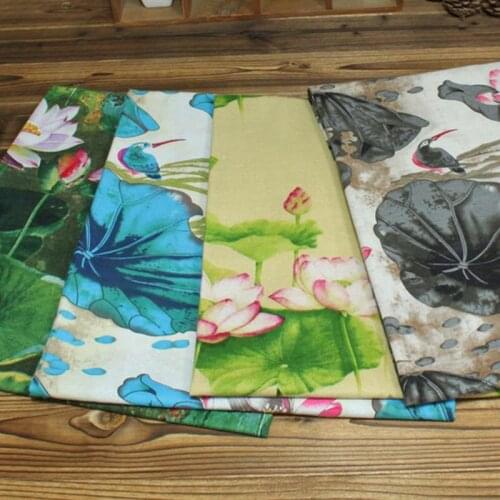 Cotton and linen paiting lotus for DIY dress handwork tablecloth cushions home decoration tissue apparel fabrics for sewing